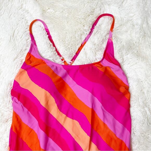 Figleaves Sao Paulo Stripe Non Wired Strappy Tummy Control Swimsuit Pink Size 12 - Picture 2 of 10